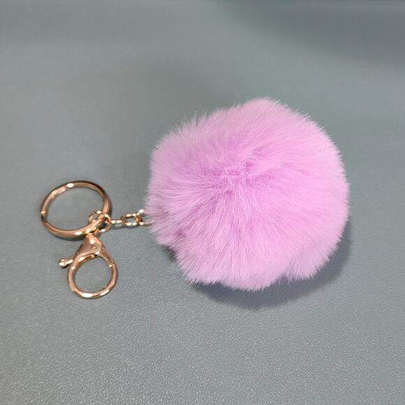 Fluffy Faux Fur Pom Pom Handbag Charm Keychain - Picture 2 of 7